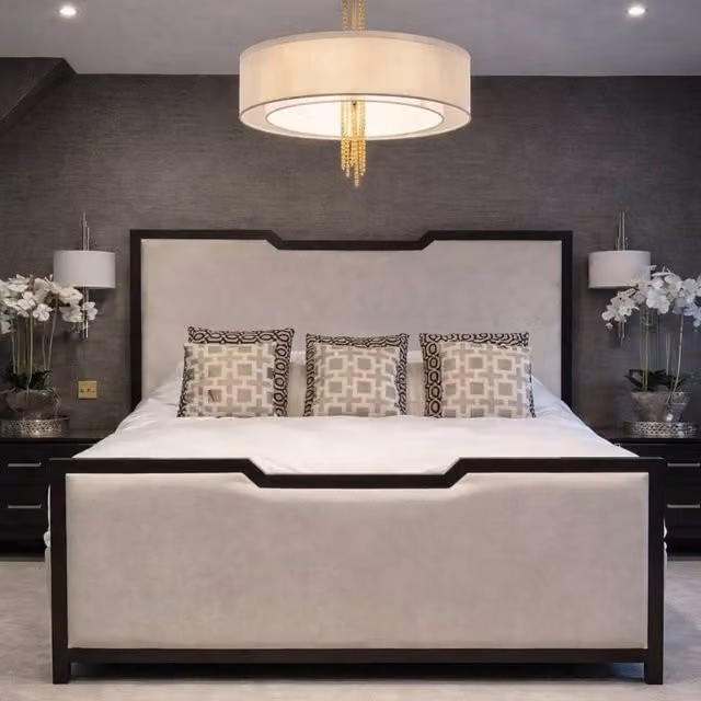 HOB Furniture Washington Curve Bed in Beige Velvet, Emperor Size