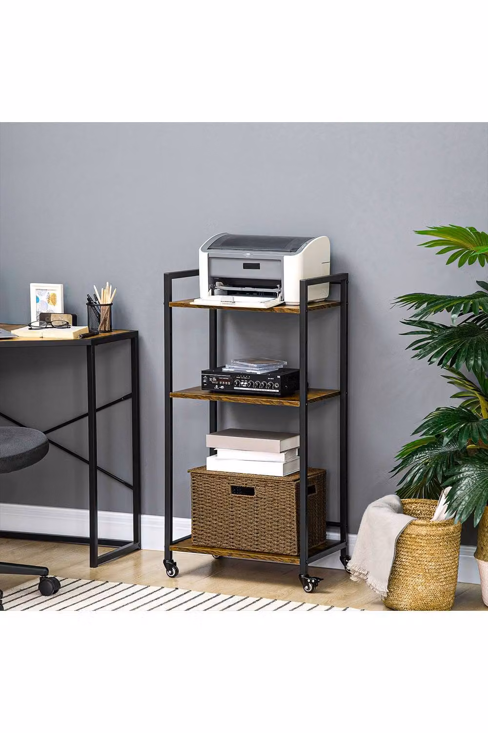 ERGOVEXA 3-Tier Rolling Printer Stand Trolley with Adjustable Shelves in Brown – 2