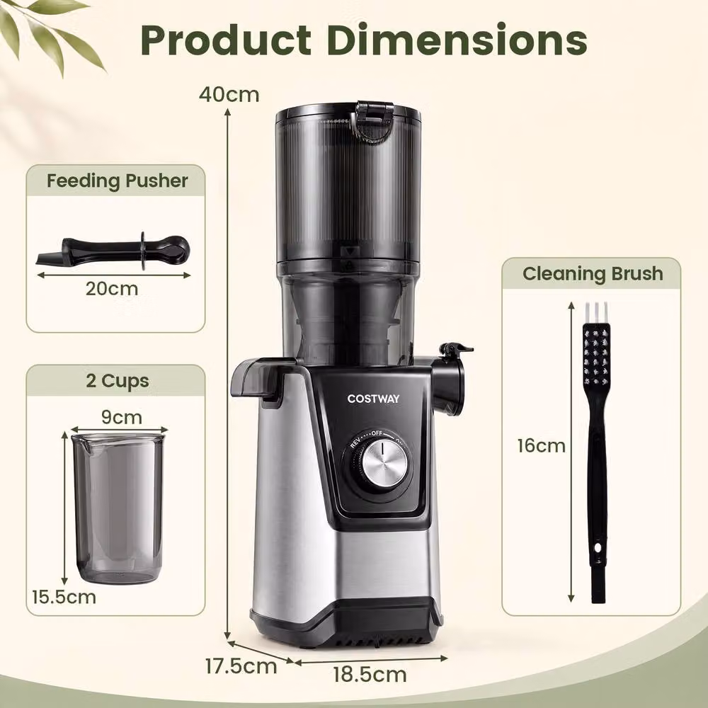 Costway Slow Juicer Machine with Dual Outlets in Black – 2