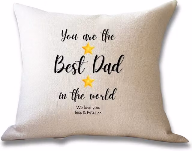Aye Do Gifts Men's Personalised Best Dad Stars Cushion in Cream and Gold