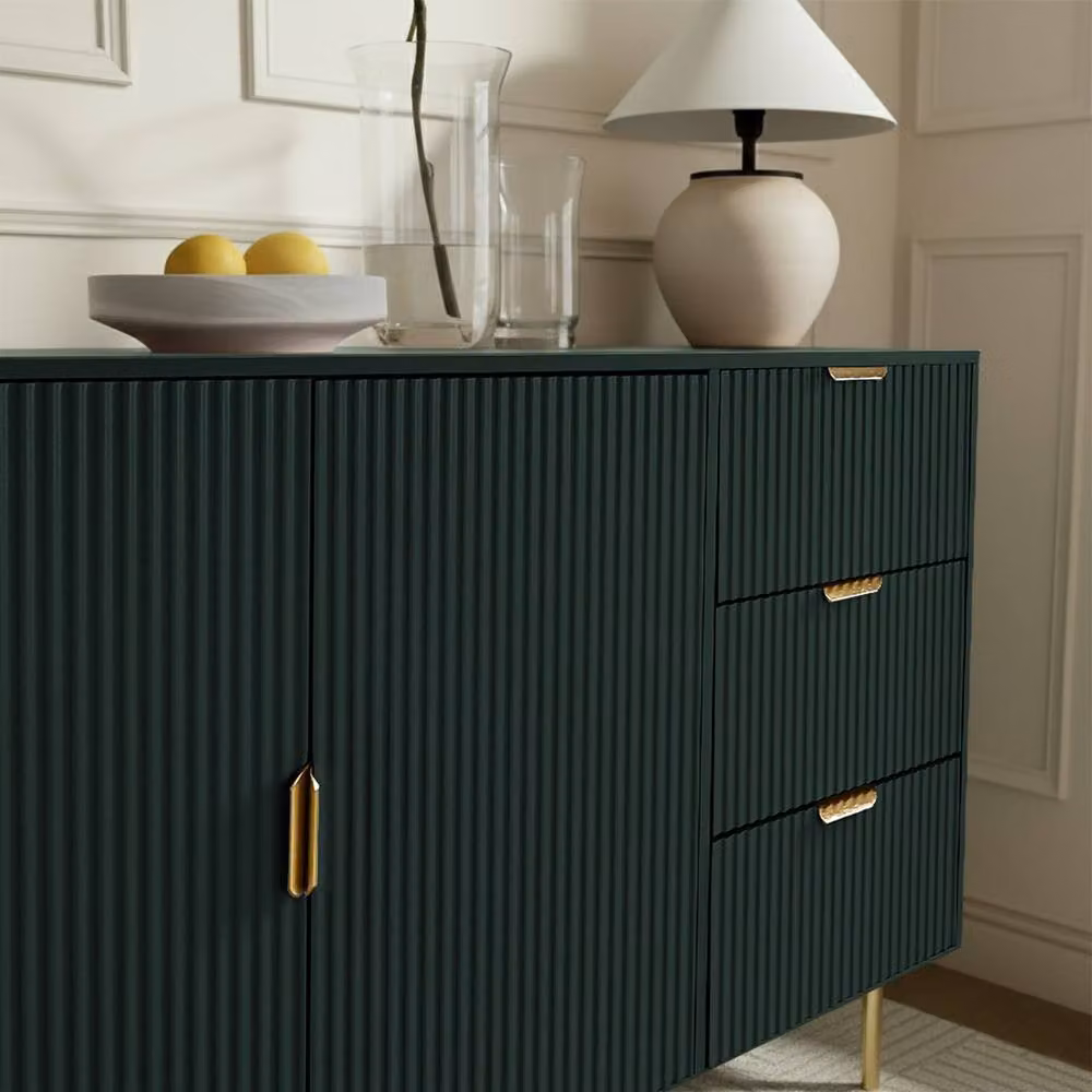 OHS Modern Ribbed Sideboard Cabinet with Drawers and Shelves in Matt Dark Green – 2