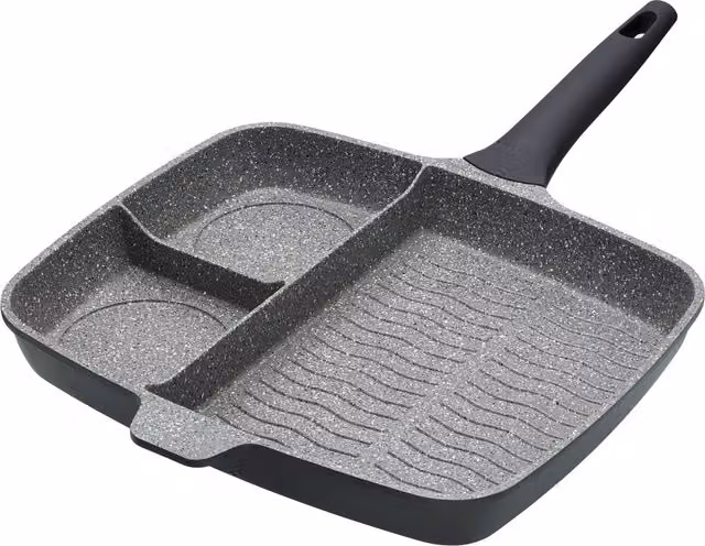 MasterClass Non-Stick Cast Aluminium Three Section Grill Pan, Black