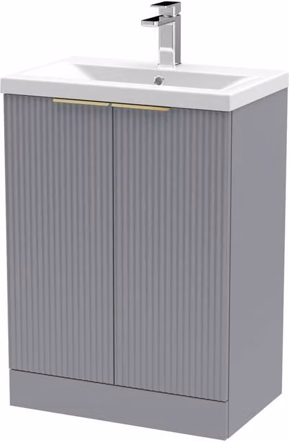 Balterley Fluted Front 2 Soft Close Door Vanity Basin Unit, Satin Grey, W: 60 cm
