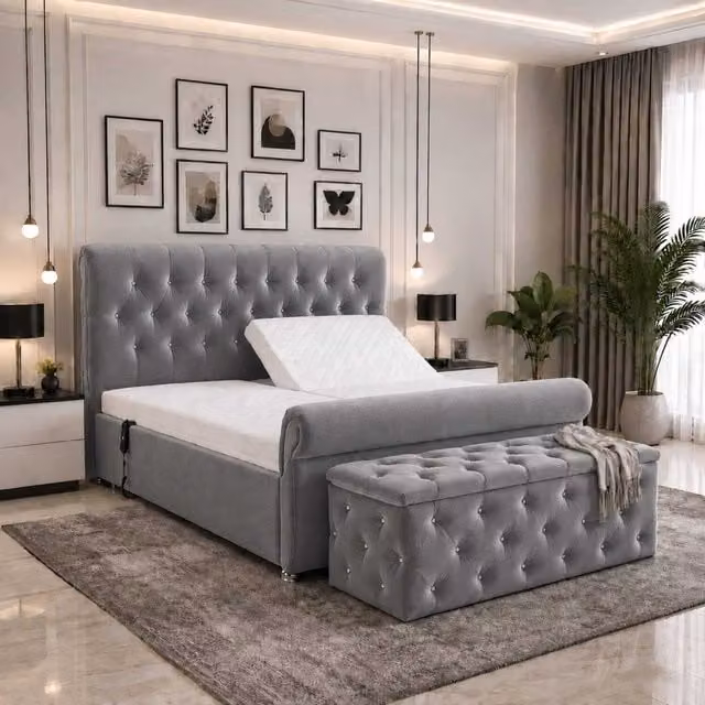Harmony Adjustable Mobility Bed with Mattress and Headboard by K Mehmood Enterprise Ltd in Grey and Silver