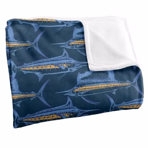 JQ Licensing Billfish Fishing Pattern Super Soft Fleece Throw Blanket, White, W/D: 152 x 127 cm – 2