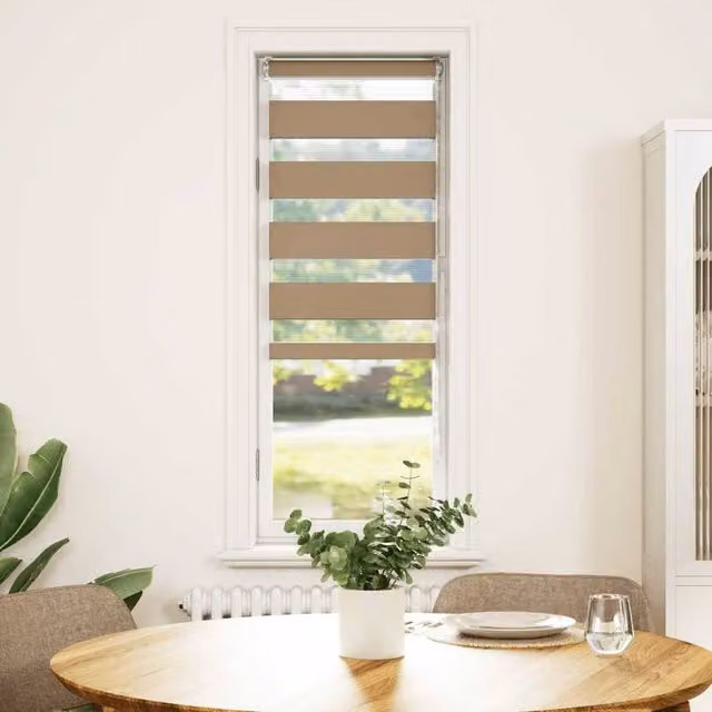 Berkfield Home Zebra Blind in Sand Brown, W: 45 cm, H: 150 cm, Polyester Fabric