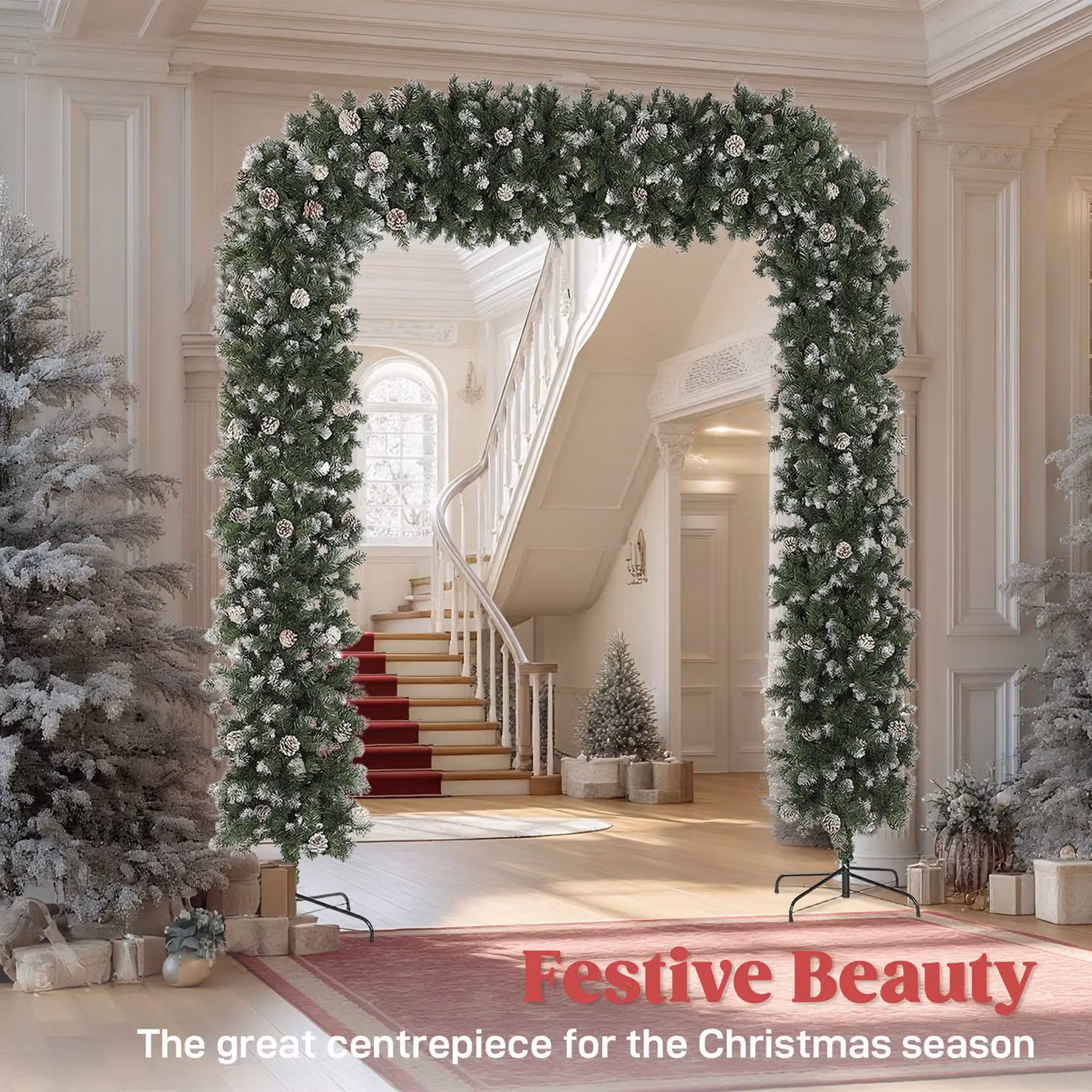 HOMCOM Snow Frosted Christmas Tree Arch Doorway Decor in Green – 4