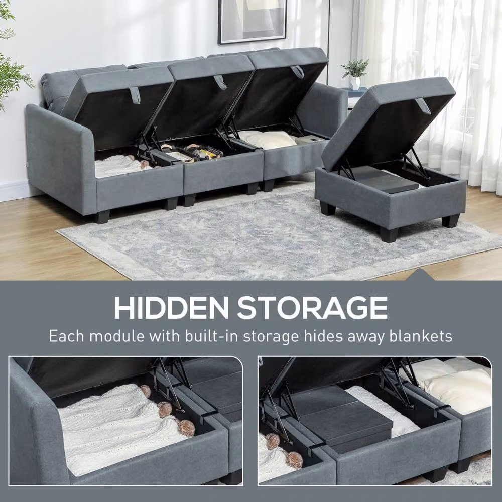 Wyld Haus Vinole Rado Dark Grey Modular L Shaped Sofa with Built In Storage and Reversible Fabric Upholstery – 4