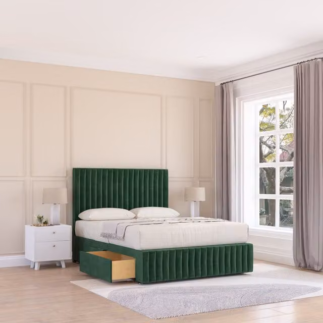 Sloomy Madison Divan Bed Base in Emerald Green Velvet, Super King, W/D/H: 200 x 200 cm