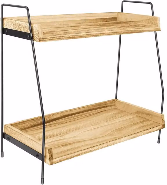 VOGREX 2-Tier Wooden Coffee and Tea Station Storage Rack in Beige, W/D/H: 38 x 19 x 37 cm