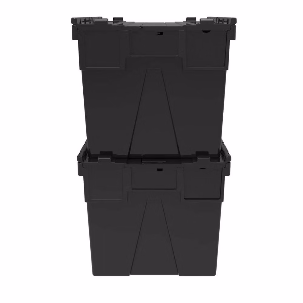 Pawnora Set of 10 Black Plastic Stackable Storage Boxes with Lids, 65 Litre – 2