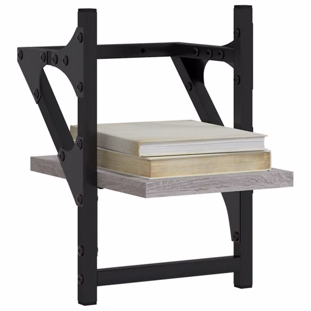 Berkfield Home Wall Shelves with Hanging Rods, 2 Piece Set, Grey Sonoma, W/D/H: 20 x 25 x 30 cm – 3
