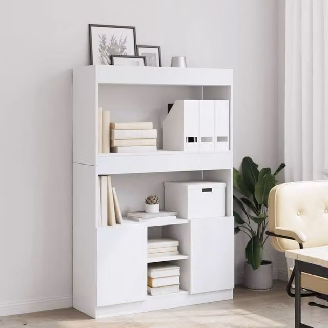 Berkfield Home White Highboard in Matt MDF, W/D/H: 92 x 33 x 140 cm