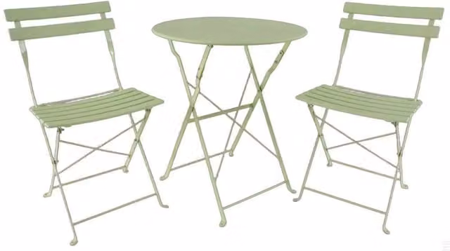 NESTLUNE Sage Green Metal Folding Bistro Set with Table and 2 Chairs – 1