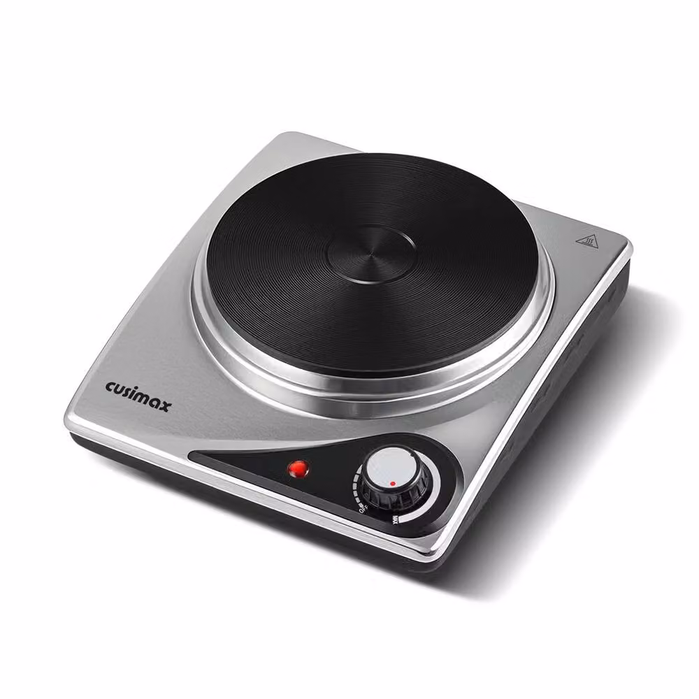Cusimax 1500W Portable Electric Hot Plate with Cast Radiant Element and Analog Display in Silver Stainless Steel – 2