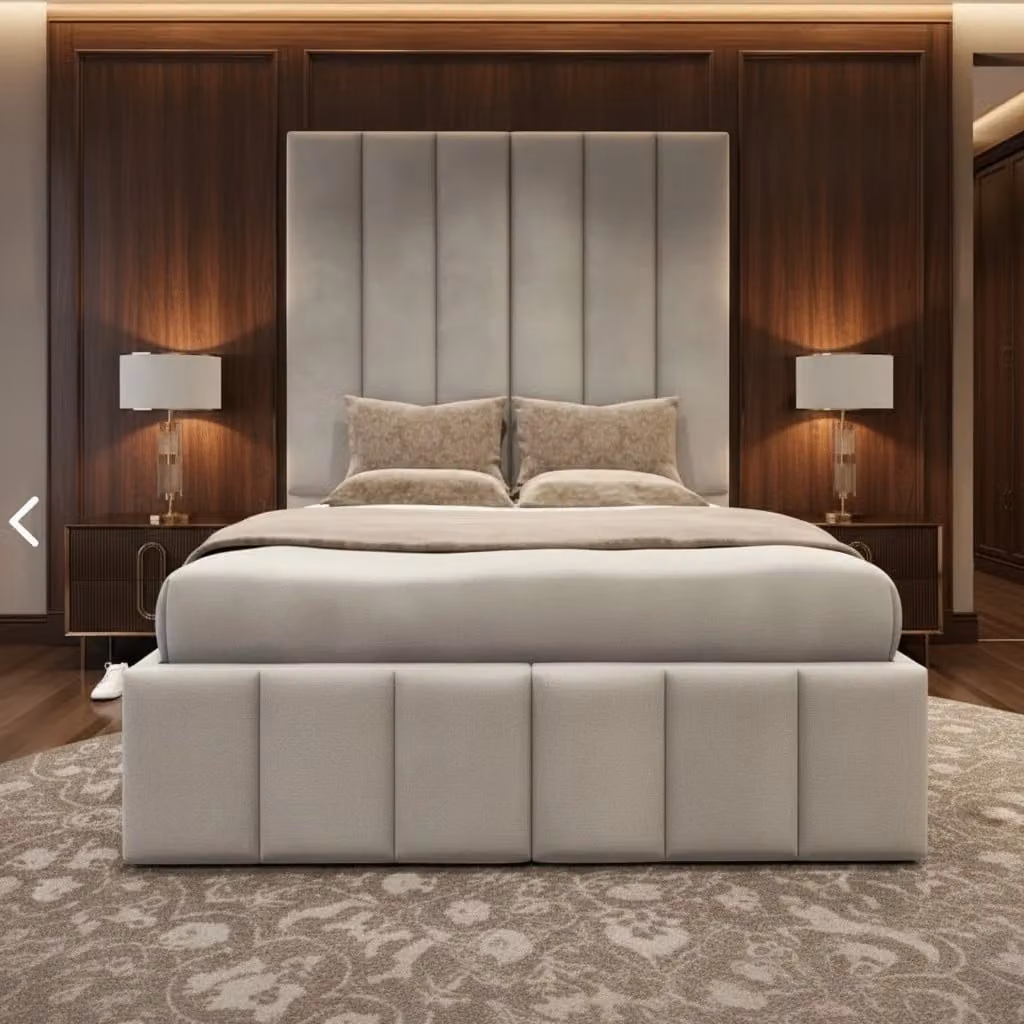 The Prestige Panel Bed by BEDS NK LTD, Beige Upholstered Modern Bed Frame