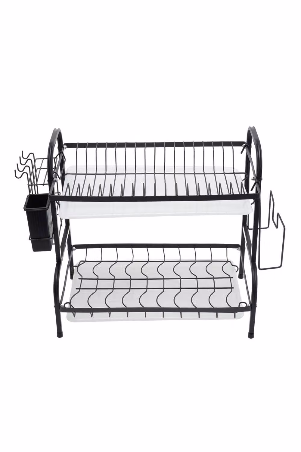 Garden Sanctuary 2-Tier Black Steel Dish Drying Rack with Drip Tray and Cutlery Holder – 2
