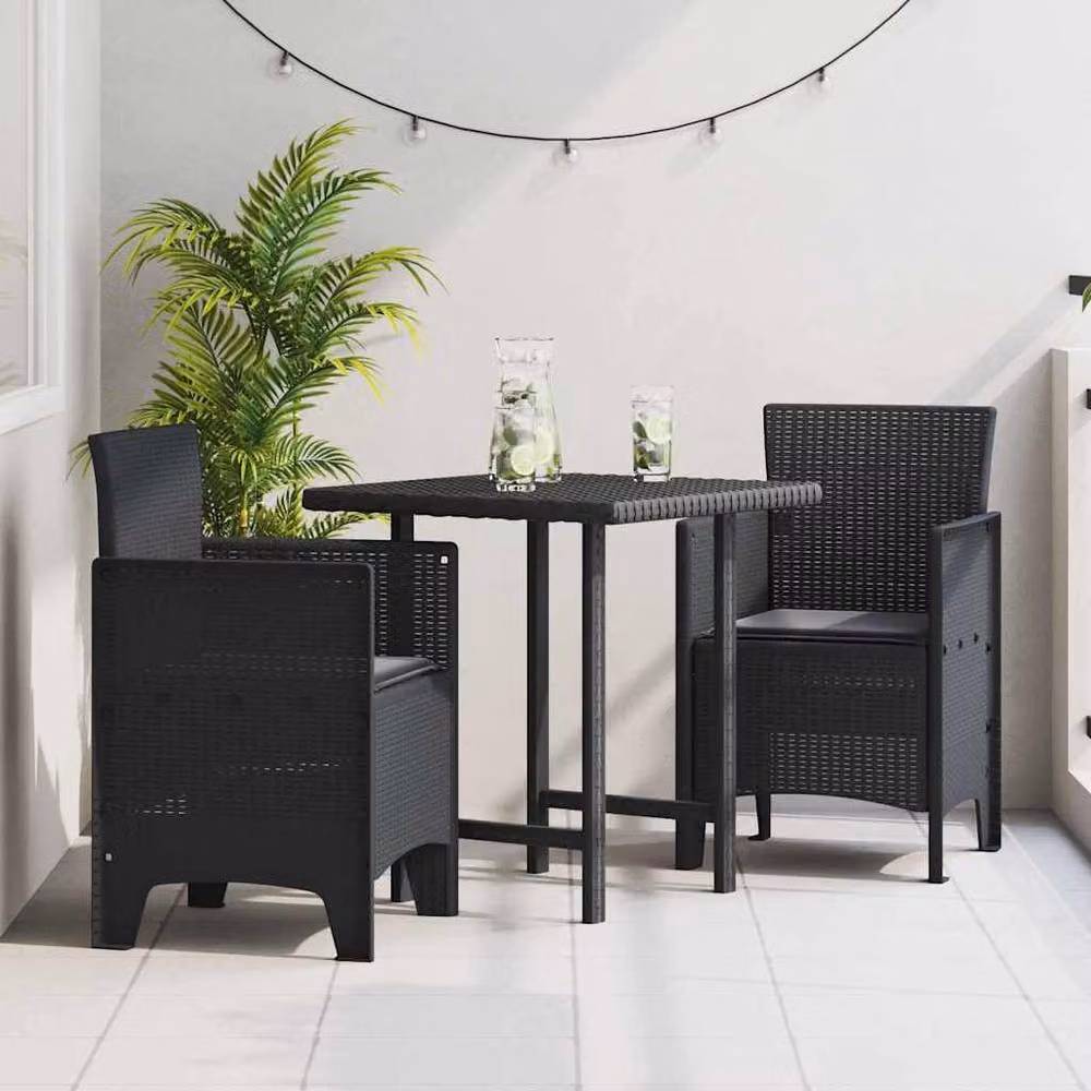 Berkfield Home Modern Garden Chair Set of 2 in Anthracite Plastic with Armrests and Cushions – 2