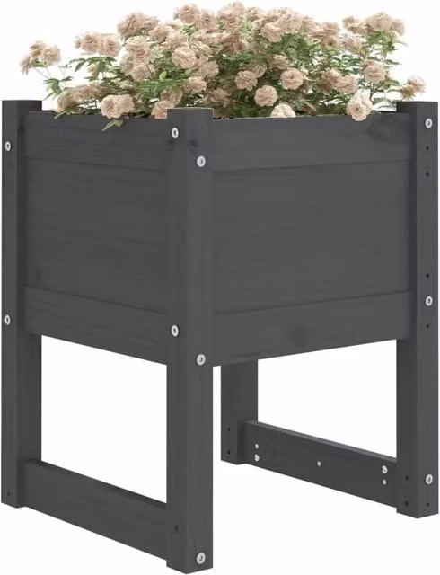 Berkfield Home Grey Solid Wood Pine Planter W/D/H: 40 x 40 x 52.5 cm – 1