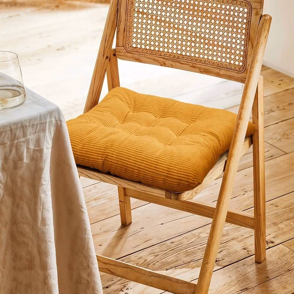 PAWNORA Set of 4 Yellow Square Corduroy Velvet Chair Cushions with Tie On Cords, W/D/H: 40 x 40 x 6 cm – 2