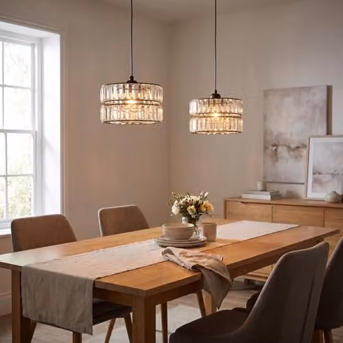 Happy Homewares Modern Double Tier Easy Fit Pendant Shade with Clear Acrylic Prisms in Black Metal, W: 15 cm, H: 25 cm – 2