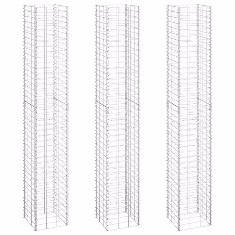 Berkfield Home Silver Metal Wire Mesh Gabion Raised Beds, 3 Pack, W/D/H: 30 x 30 x 200 cm
