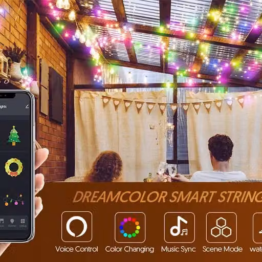 ENER-J Smart Magic RGB LED Fairy Lights, 50 LED, White and Multicolour, WiFi and Bluetooth Enabled with Remote Control, W/D/H: 25 x 25 x 19 cm – 5