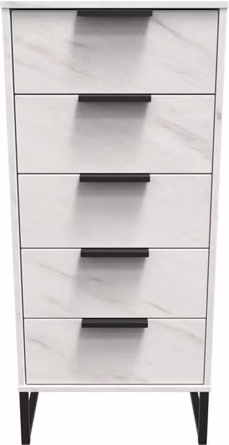 2 U Fuji 5 Drawer Tall Bedside Chest in Off-White, Ready Assembled