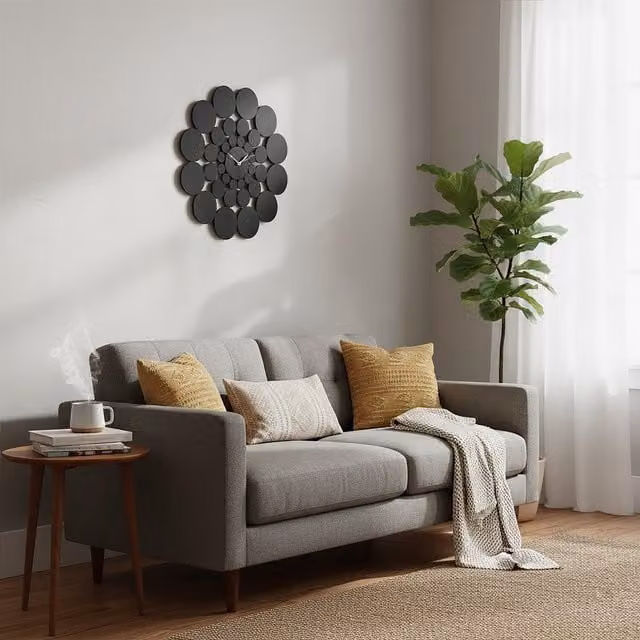 Orsina Black and White Geometric Design Round Metal Wall Clock, Diameter: 51 cm – 1