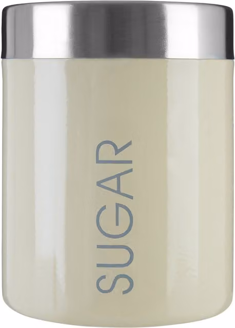 Orsina Airtight Enamel and Stainless Steel Sugar Canister in White and Beige