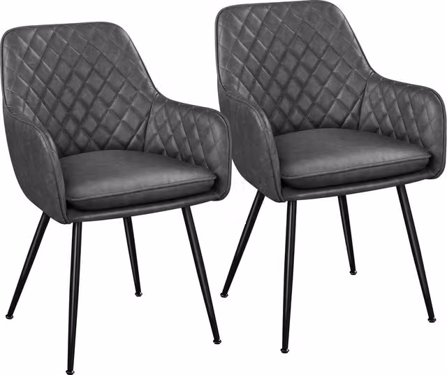 Yaheetech Set of 2 Modern Grey PU Leather Dining Chairs with Armrests