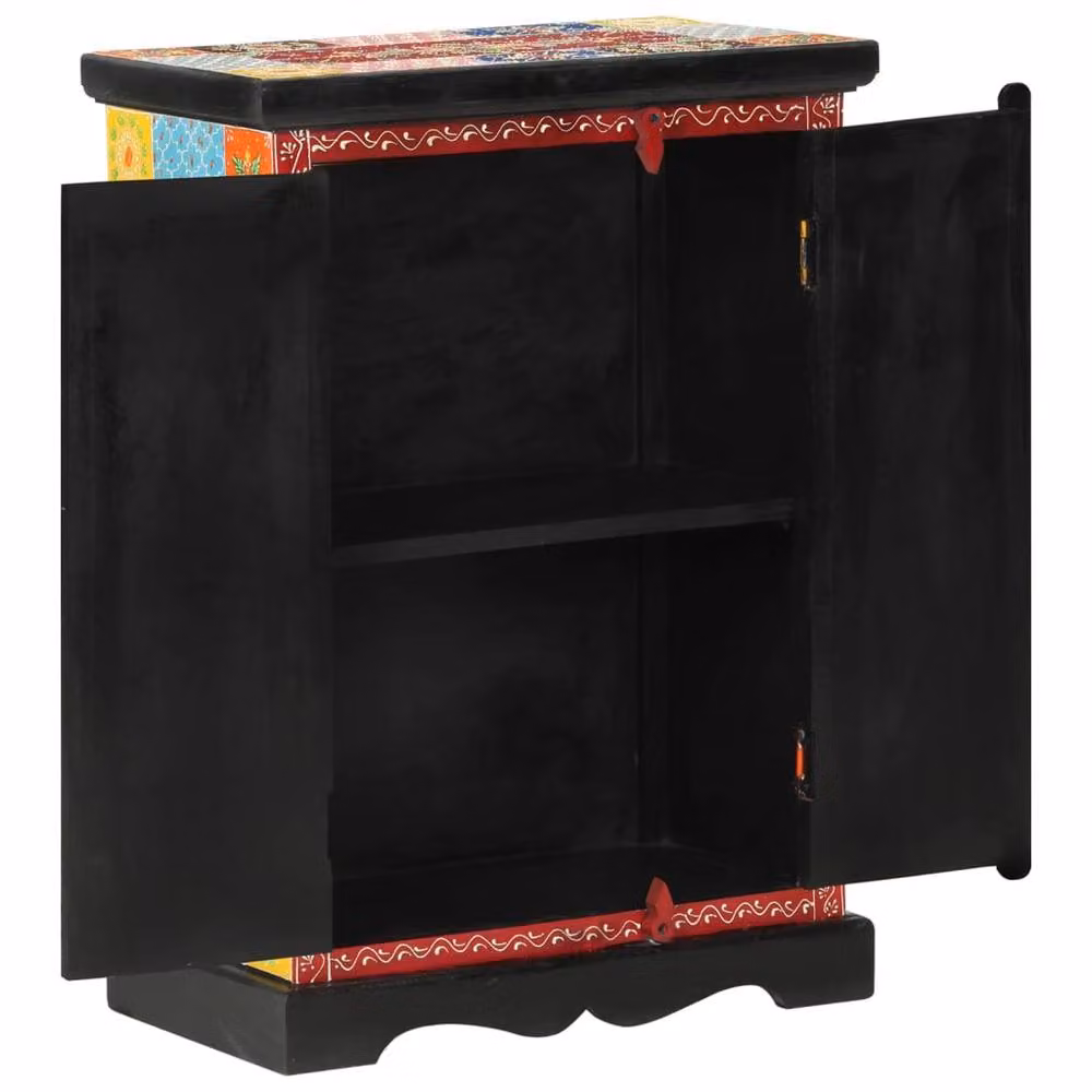 Berkfield Home Hand Painted Mango Wood Sideboard with Doors, Multicolour Floral Ethnic Design, W/D/H: 53 x 30 x 75 cm – 3
