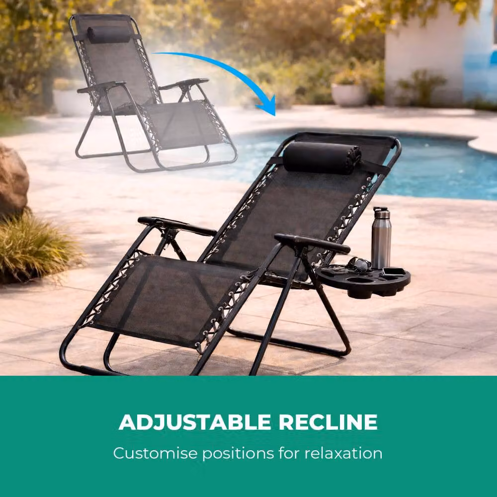Royalford Pack of 2 Zero Gravity Sun Lounger Recliners in Black with Powder Coated Steel Frame and Textilene Fabric – 5