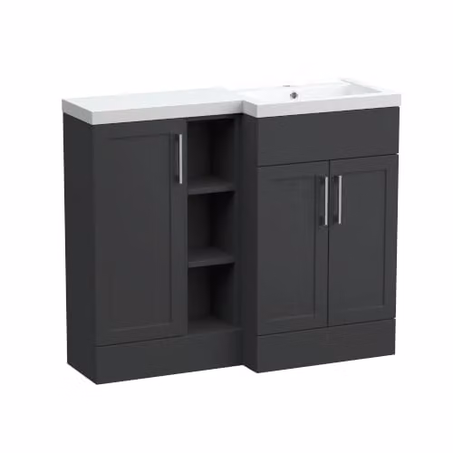 Balterley Pirehill Traditional Freestanding Vanity Basin Combination Unit with Open Shelves and Soft Close Doors, Grey, W: 100 cm – 4