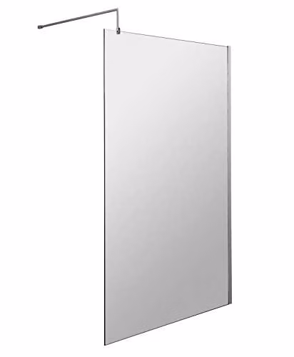 nuie WRSC11 Modern Single Panel Bathroom Wetroom Screen in Transparent Glass with Polished Chrome Support Bar, W: 110 cm, H: 185 cm, D: 8 cm