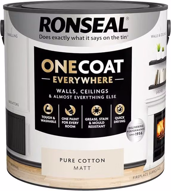 Ronseal One Coat Everywhere Interior Matt Paint in White, 2.5l