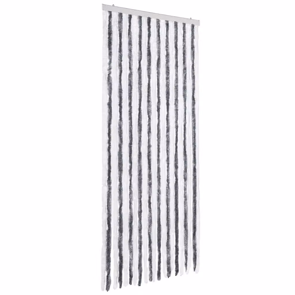 Berkfield Home Grey and White Striped Chenille Insect Curtain, W: 90 cm, H: 200 cm – 2