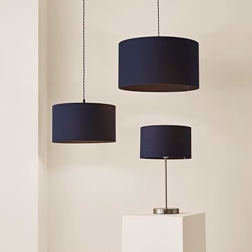 ValueLights Reni Modern Blue Fabric Cylinder Drum Ceiling Lamp Shade, Width: 35 cm – 5