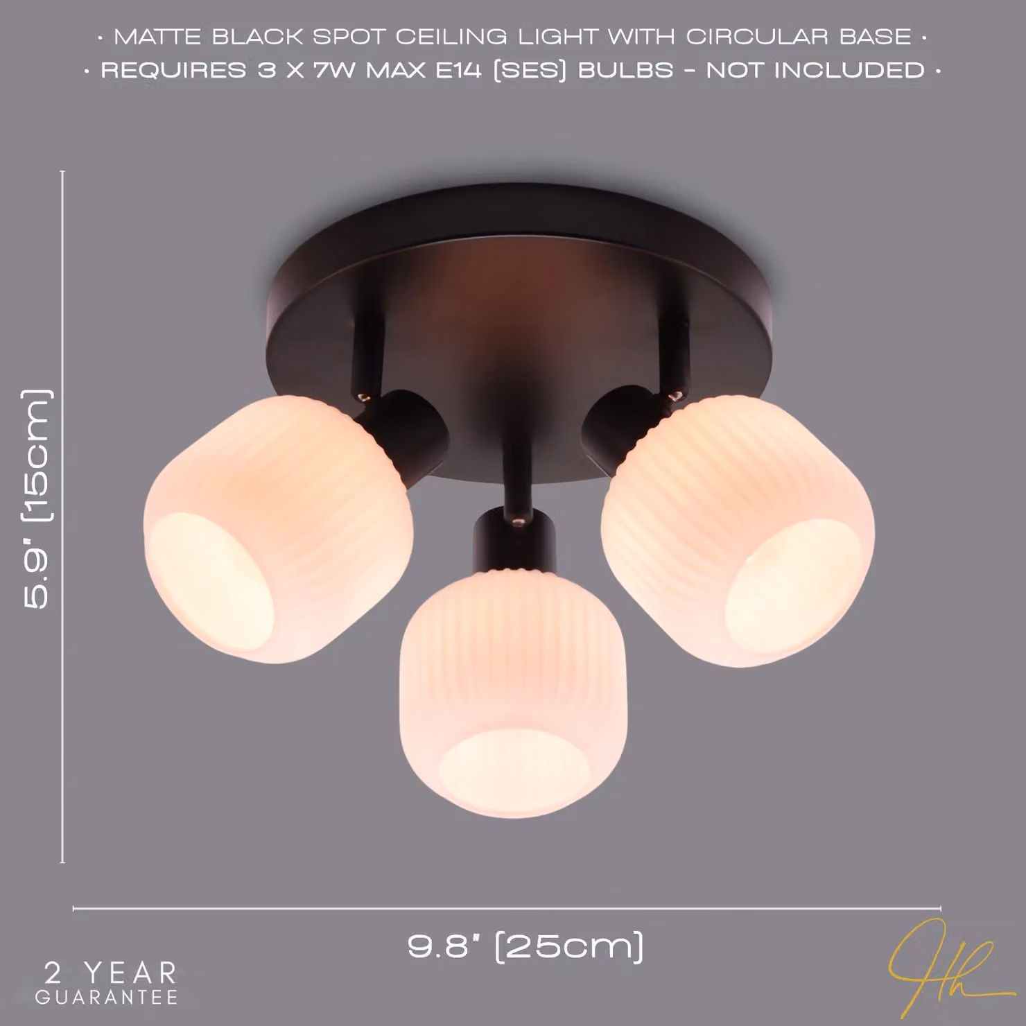 Happy Homewares Modern Matte Black Ceiling Light with White Ribbed Glass Shades – 4