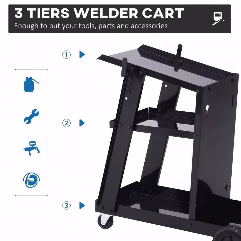 STILVORA Black Steel Rollable Welder Trolley with Worktop W/D/H: 71 x 50 x 39 cm – 4