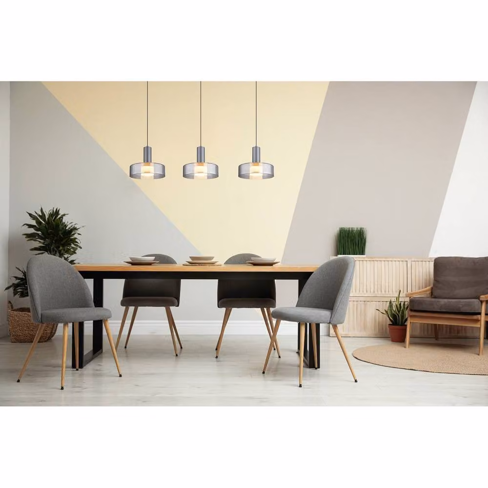 Netlighting Grant Bar Pendant Light with Grey Matt Smoke Glass Shade, 3x LED 3000K Warm White – 2