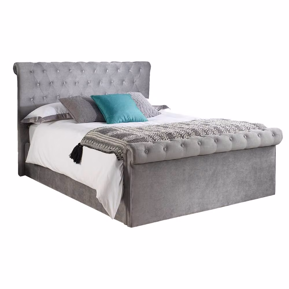 Aspire Mayfair Chesterfield Sleigh Ottoman Velvet Bed Frame in Grey, Size: Single, W/D/H: 90 x 190 x 110 cm – 2