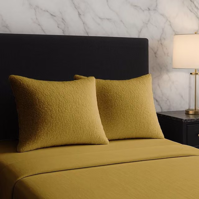 Home Sweet Home UK Snug City Teddy Fleece Pillow Case Pair in Yellow, W: 48 cm x L: 74 cm