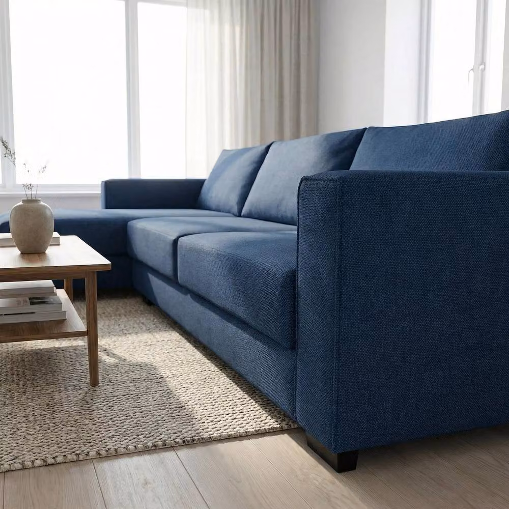 Abakus Direct Kaizer Left Facing Corner Sofa in Dark Blue Bubble Fabric – 4
