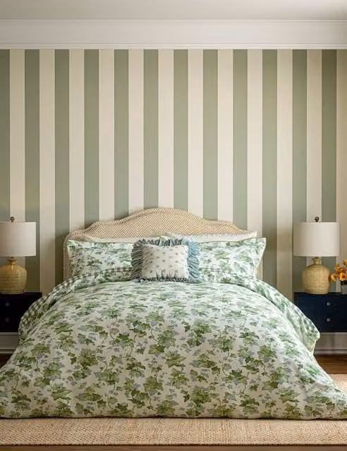 Sanderson Hedra Green Checked Pure Cotton Bedding Set, W: 180 cm, H: 200 cm