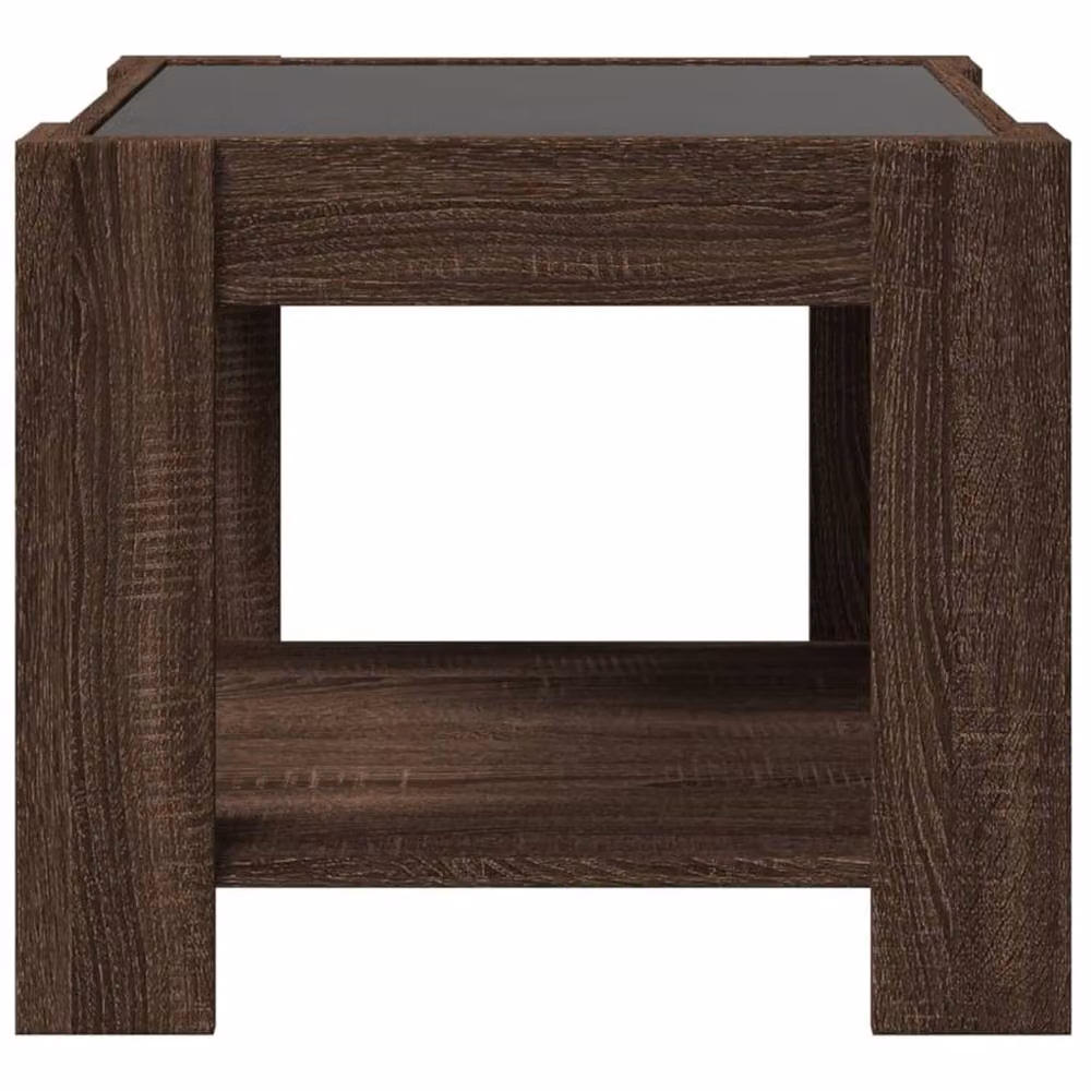 Berkfield Home Modern Square Coffee Table with LED in Brown Oak, W/D/H: 53 x 53 x 45 cm – 3
