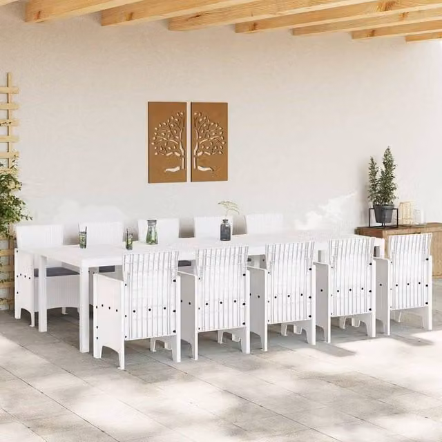 Berkfield Home 11 Piece White Poly Rattan Garden Dining Set with Cushions – 1