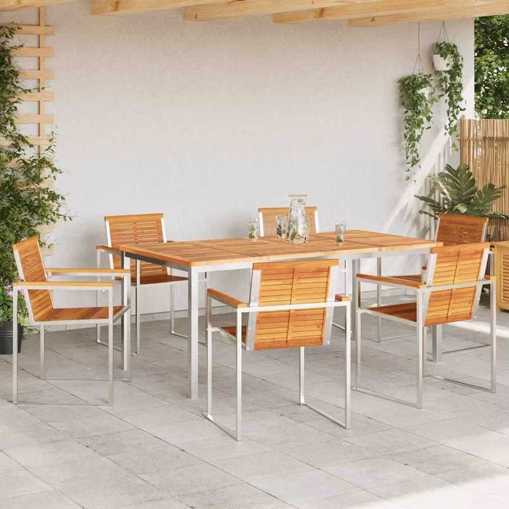 Berkfield Home Elegant 7 Piece Garden Dining Set in Brown Oiled Acacia Wood – 3