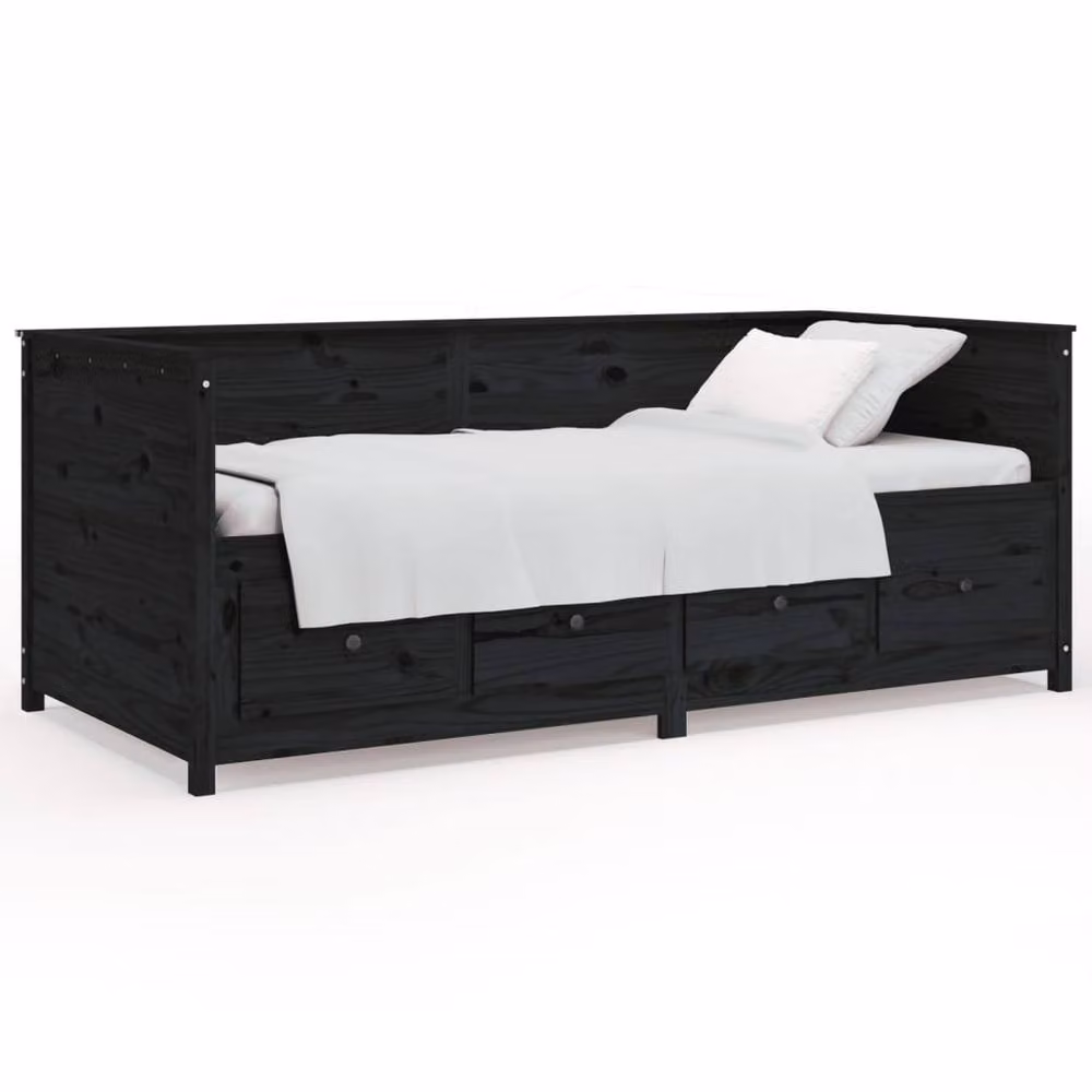Berkfield Home Beautiful Day Bed in Black Solid Pine Wood, W/D/H: 90 x 200 cm – 3