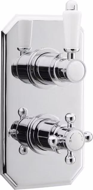 Balterley Traditional Concealed Twin Thermostatic Shower Valve with Two Handles in Silver and Chrome